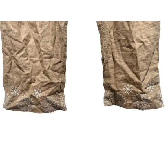 Abercrombie Fitch Linen Loose Fit Pants Womens Large Brown Embroidered Hem Beach - Picture 10 of 13